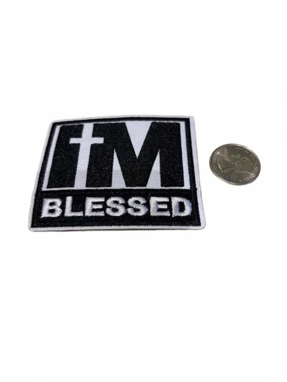 Black and White 'Blessed' Patch with Cross Design